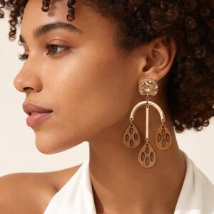 Handmade Chandelier Earrings with Bright Brass and Brown Teardrops